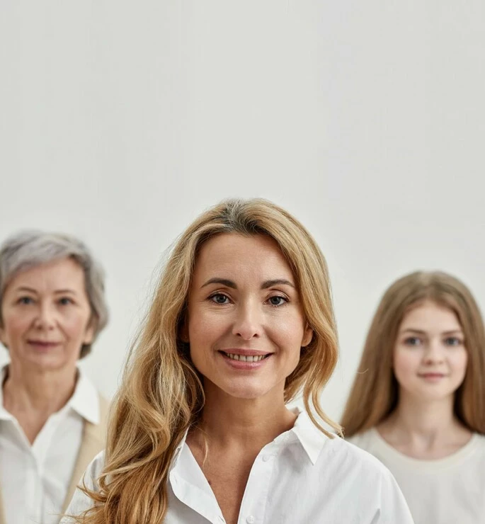 3 Frauen verschiedenes Alters schauen in die Kamera